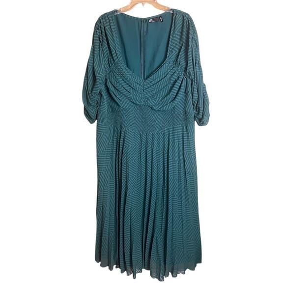 Asos Design Green Pleated Ruched Front Pleated Midi Evening Dress US Size 22 - Picture 1 of 7